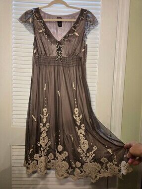 Anthropologie Sz 6 Lithe Laurel Run Dress floral Lace Embroidery on Tulle Zipper